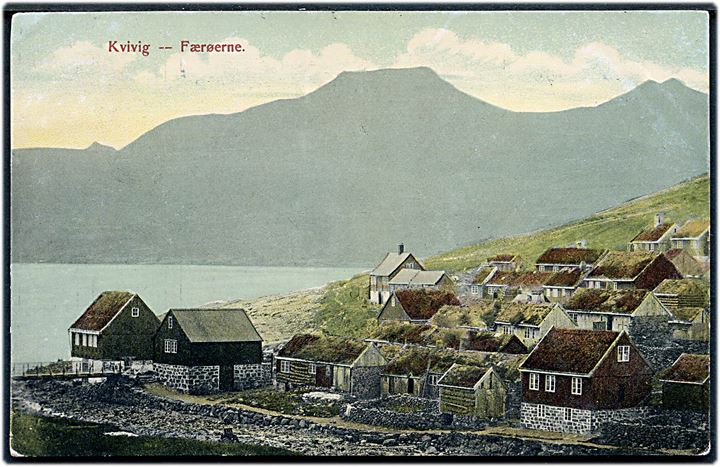 Færøerne, Kvivig. Jacobsen no. 14799. Sendt fra Thorshavn d. 22-9-1911 til Hørsholm. Frankeret med 5 øre Fr. VIII, annulleret med Thorshavn Bro I. 