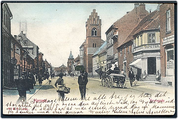 Horsens, Nørregade med mange butikker. W.K.F. no. 1645.