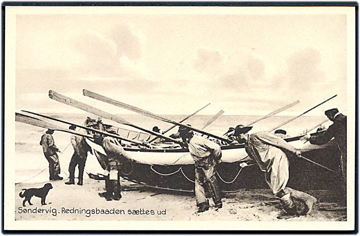 Søndervig, redningsbåden sættes ud. Stenders no. 65493.
