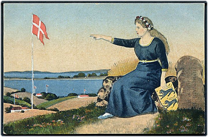 Genforening, Moder Danmark spejder ud over Flensborg fjord! Carl C. Biehl nr. 3623.