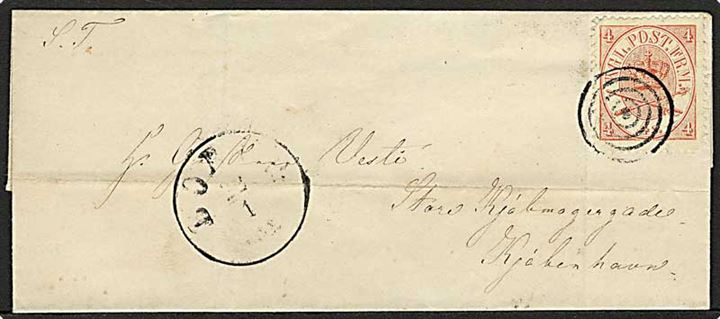 4 sk. Krone/Scepter på brev annulleret med stumt stempel og sidestemplet antiqua Borup d. 23.1.1867 til Kjøbenhavn.