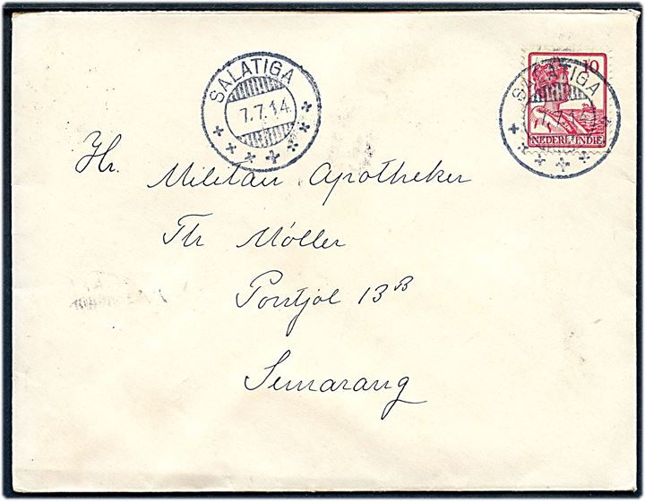10 c. på brev fra Salatiga d. 7.7.1914 til dansk militær apoteker Thorkil Møller i Semarang. Fuldt indhold.