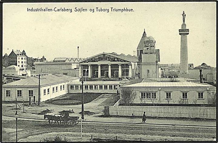 Industrihallen, Carlsberg Søjlen og Tuborg Triumphbuen paa Landsudstillingen i Aarhus. W.M.K no. 6.