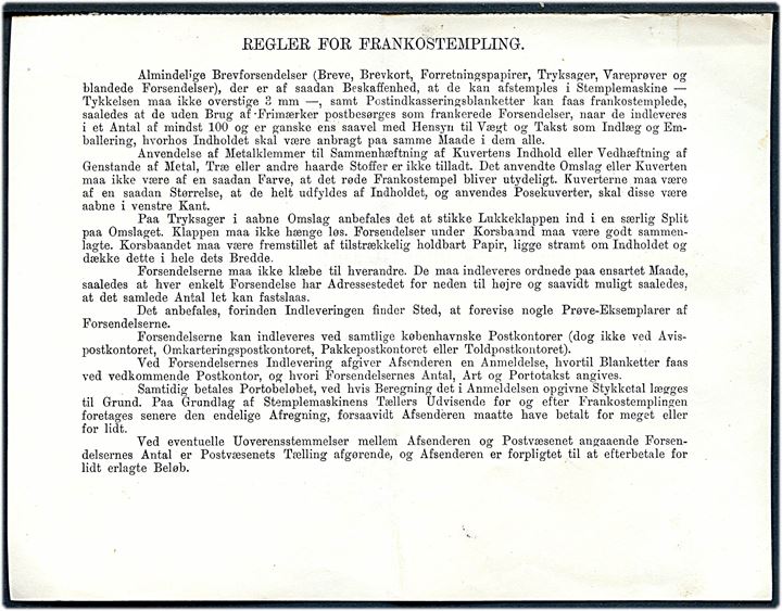 Kvittering for Frankostempling af 148 stk. á 15 øre ved København 10 postkontor d. 9.6.1925. På bagsiden regler for frankoafstempling. Tidlig formular.