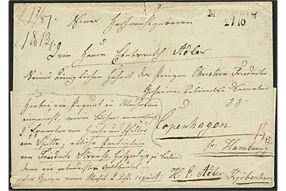 1851. Pakkefølge brev med liniestempel Malchin d. 27.10.1851 via K.D.P.A. Hamburg d. 6.11.1851 til København, Danmark. 