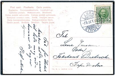 5 øre Fr. VIII på brevkort annulleret med bureaustempel Langaa - Struer T.1021 d. 7.6.1907 til Brønderslev.