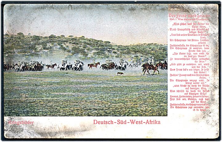 Ufrankeret feltpostkort (Deutsch-Süd-West-Afrika) fra sydafrikansk besat tysk Sydvestafrika med udslebet feltpoststempel fra No. 5 Advanced Base Post Office i Walvis Bay d. 31.5.1915 til Johannesburg. 2-sproget censurstempel.