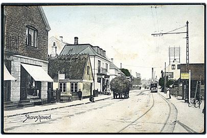 Skovshoved, gadeparti med sporvogn. Stenders no. 186.