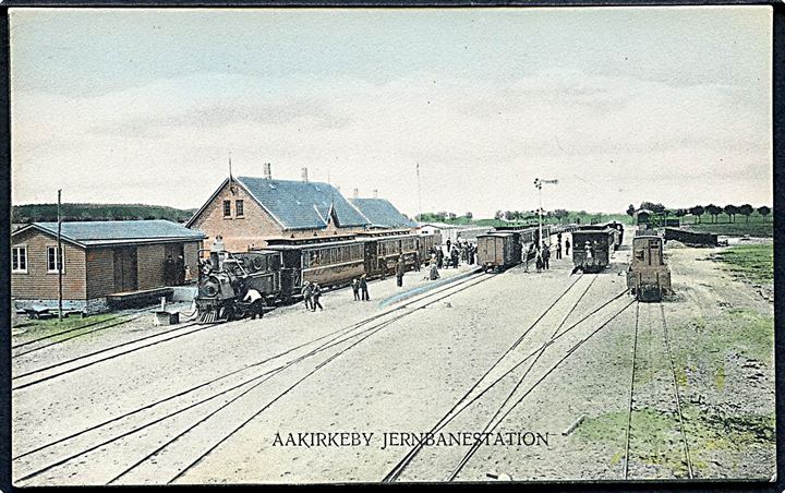 Aakirkeby, Jernbanestation med damptog. F. Sørensen no. 5319. Kvalitet 9
