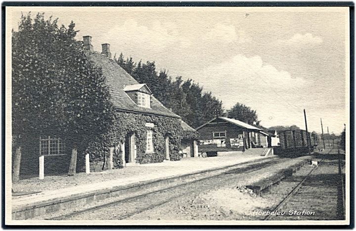 Horbelev, jernbanestation med godsvogne. P. Andersen no. 18851. Kvalitet 10