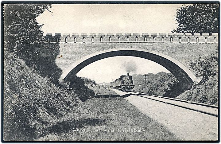 Humlebæk, viadukten med passerende damptog. Stenders no. 17678. Kvalitet 7