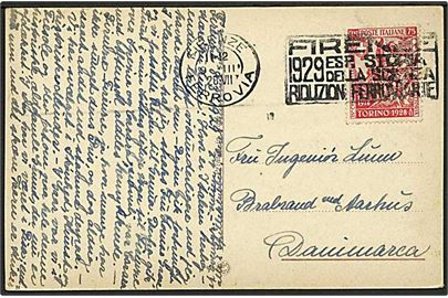 75 c. Torino 1928 udg. på brevkort fra Firenze d. 9.3.1928 til Brabrand, Danmark.