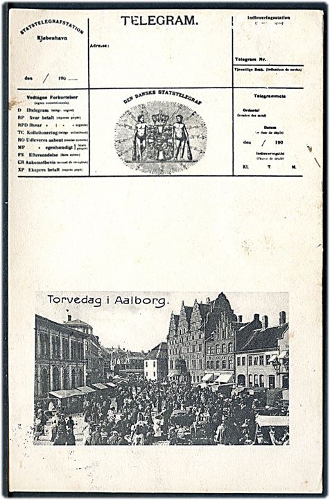 Aalborg, “Telegram” med prospekt af torvedag. Stenders no. 8156. Kvalitet 7