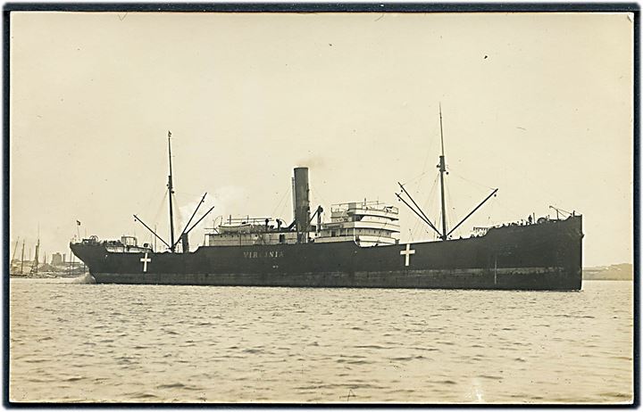 “Virginia”, S/S, DFDS i neutralitatsbemaling under 1. verdenskrig. Fotokort u/no. Kvalitet 8