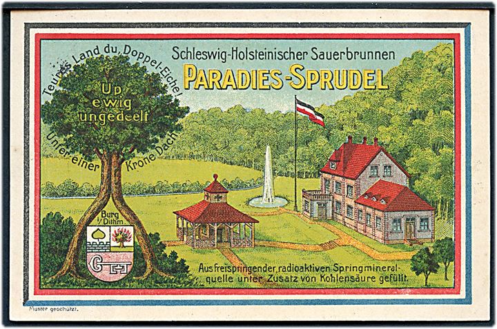Tyskland. Burg i./Dithm. Reklamekort for “Paradis-Sprudel”. U/no. Anvendt som feltpostkort. Kvalitet 9
