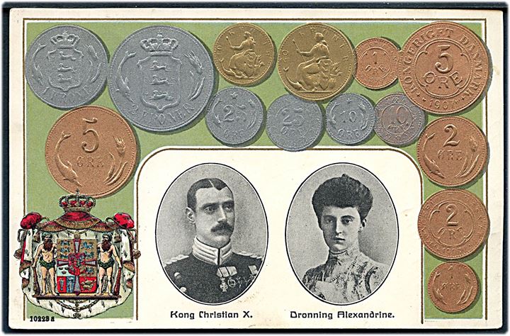 Møntkort. Danske mønter med Chr. X og Alexandrine. H. Chr. Oetersen no. 9910a. Kvalitet 8