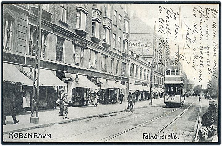 Købh., Falkoner Allé med sporvogn no. 26. Dansk Industri no. 84. Kvalitet 8