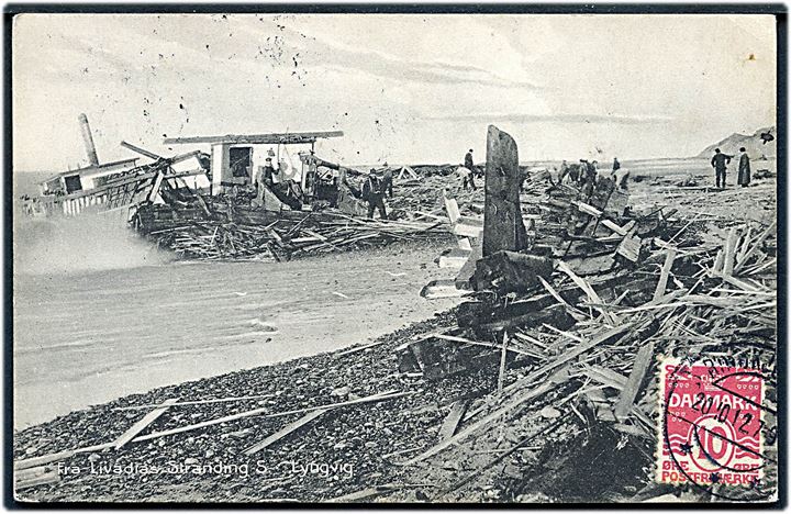 Rusland. “Livadia”, 3-mastet skonnert af Riga strandet ved Sønder Lyngvig d. 14.12.1910. L. Lind u/no. Kvalitet 7