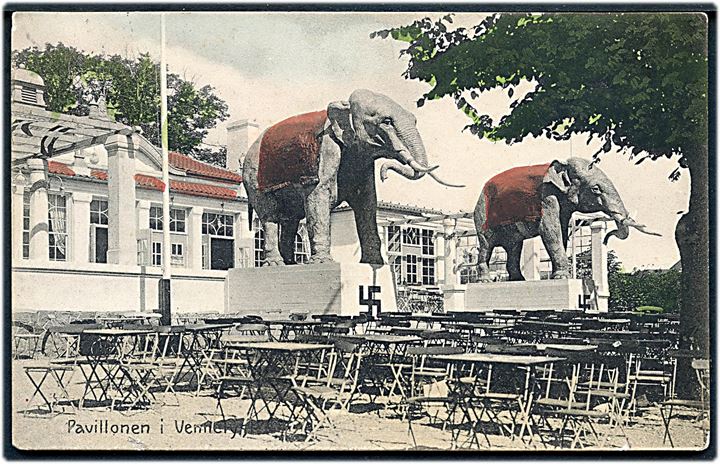 Aarhus, Vennelyst Pavillonen med Carlsberg elefanter. C. J. no. 22280. Kvalitet 7