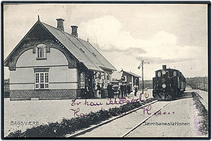 Bagsværd, jernbanestation med damptog. A. Jensen no. 6359. Stemplet Kjøbenhavn - Slangerup T.3   Kvalitet 8