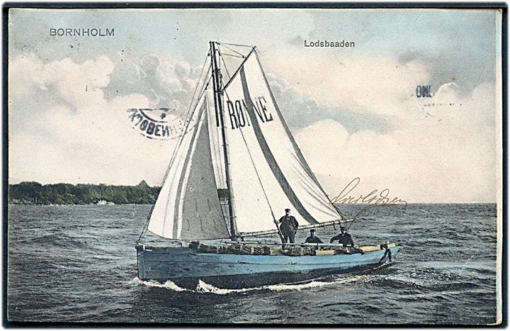 Rønne, Lodsbaaden. Frits Sørensen no. 4959. Skibs-stempel “Fra Rønne”. Kvalitet 7