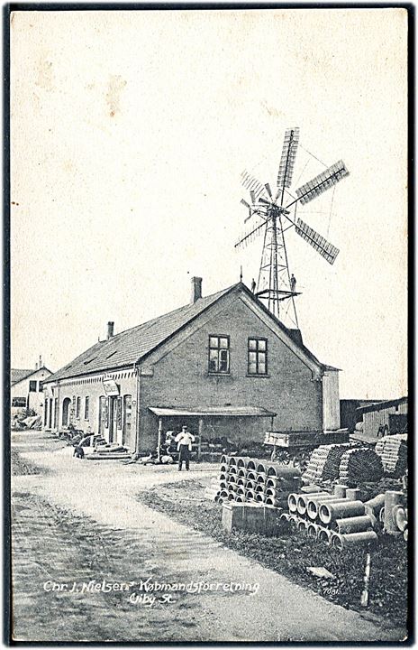 Viby St., Chr. J. Nielsen’s Købmandsforretning med vindmølle. U/no. Kvalitet 7