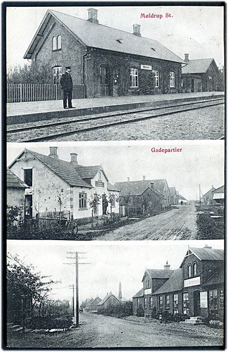 Møldrup, jernbanestation, samt gadepartier. J.J.N. no. 2774. Kvalitet 8