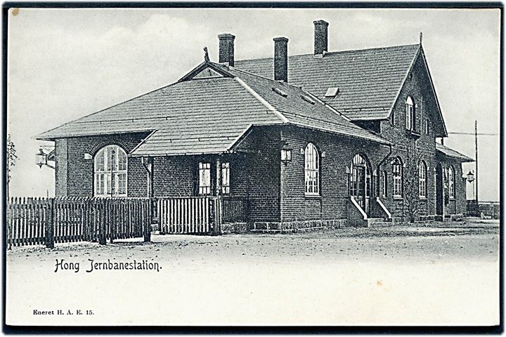 Høng, jernbanestation. H. A. Ebbesen no. 15. Fejltrykt: “Hong”. Kvalitet 8