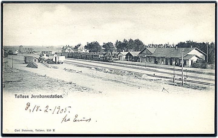 Tølløse, jernbanestation med holdende damptog. C. Petersen no. 905E. Kvalitet 9