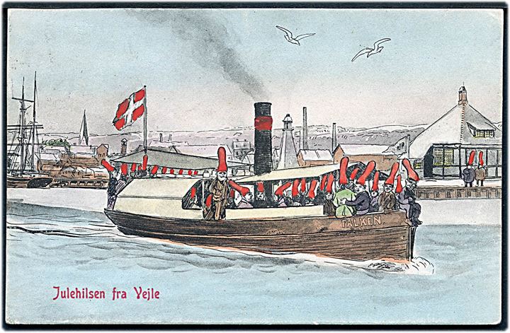 Vejle, “Nisser i Gadebilledet” ombord på dampbåden “Falken”. Tegnet af Hans Viggo Westergaard. Warburg u/no. Kvalitet 8