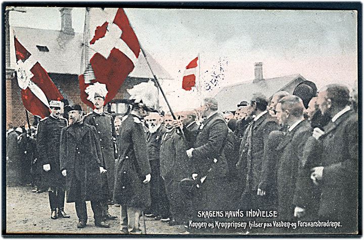 Skagen, havneindvielsen d. 19.11.1907 med Fr. VIII og kronprins Christian. P. Alstrup no. 1163. Kvalitet 8