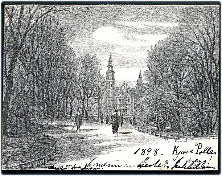 Holm, Axel: Kongens have med Rosenborg Slot. Kartonkort anvendt 1898. U/no. Kvalitet 8