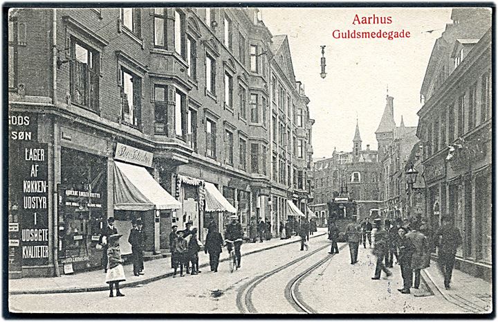 Aarhus, Guldsmedegade med sporvogn. W. & M. no. 418. Kvalitet 7