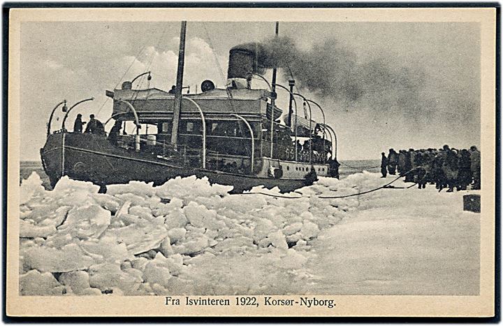“Tyr”, S/S, isbryder i Storebælt på rute Korsør - Nyborg under isvinteren 1922. H. P. Jensen no. 1420/10. Kvalitet 8
