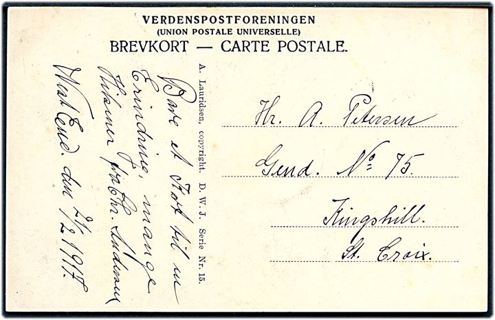 D.V.I., St. Croix, Christiansted, The Market. A. Lauridsen no. 15. Sendt lokalt i 1917.  Kvalitet 8
