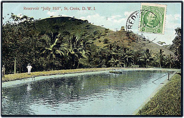 D.V.I., St. Croix, Jolly Hill reservoir. U/no. 5 bit Chr. IX fra Frederiksted 1911 til Frankrig.  Kvalitet 8