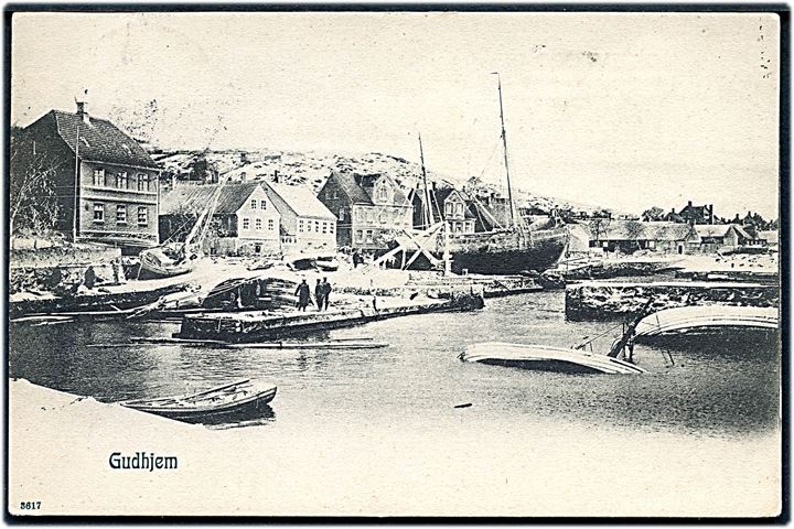 Gudhjem, havnen med skader efter stormfloden d. 31.12.1904. No. 3617. Kvalitet 8