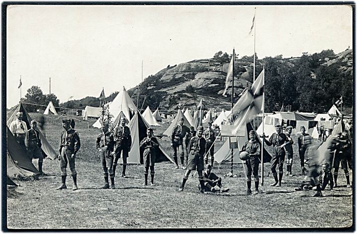 Spejderlejr Göteborglejren ved Rådasjön, Mölndal 1923 med dansk deltagelse. Fotokort u/no. Kvalitet 7
