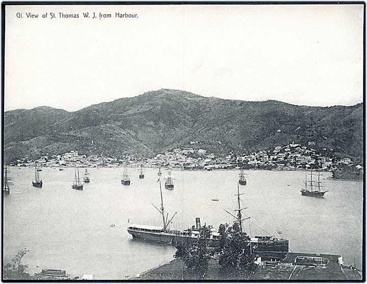 D.V.I., St. Thomas, havn med skibe. Ufoldet dobbeltkort u/no. Kvalitet 10