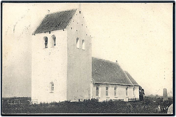 5 øre Fr. VIII på brevkort (Harboøre kirke) annulleret med bureau Vemb - Thyborøn T.7 d. 20.5.1907 til København.