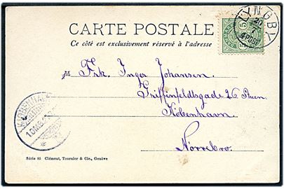 5 øre Våben på brevkort annulleret med lapidar Lyngby d. 20.7.1905 til Kjøbenhavn.