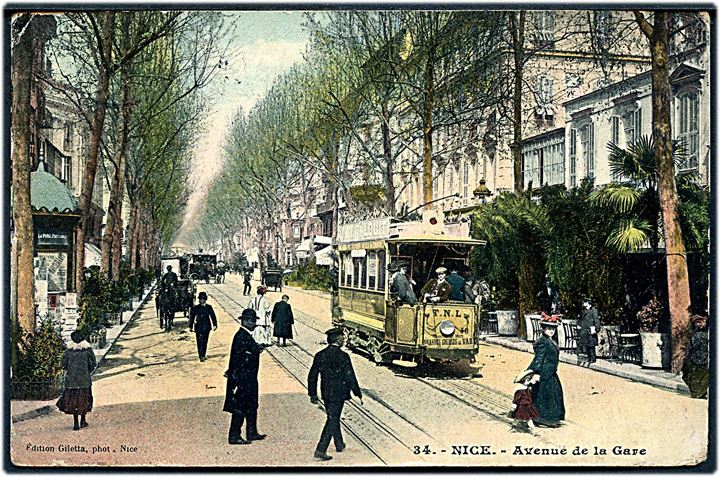 Nice, Avenue de la Gare med sporvogn. Giletta no. 34.