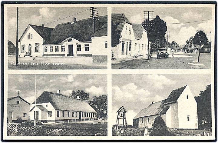 Lindknud, kirken, kroen mm. P. Andersen no. 10463-66-67-68.