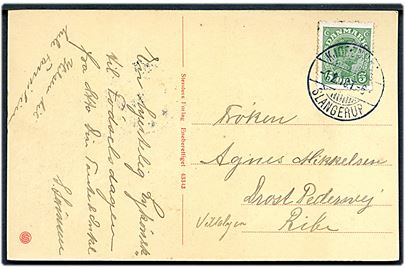5 øre Chr. X på brevkort (Kultorvet, København) annulleret med bureaustempel Kjøbenhavn - Slangerup T.6 d. 1.2.1918 til Ribe.
