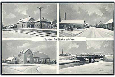 Bækmarksbro, vinterpartier med bl.a. jernbanestation. N. Clemmensen u/no.