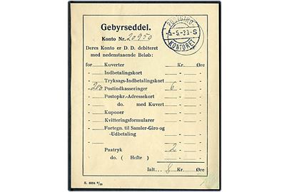 Gebyrseddel formular S. 6024 8/28 med brotype stempel IIi Postgiro- Kontoret litra S d. 5.5.1933.