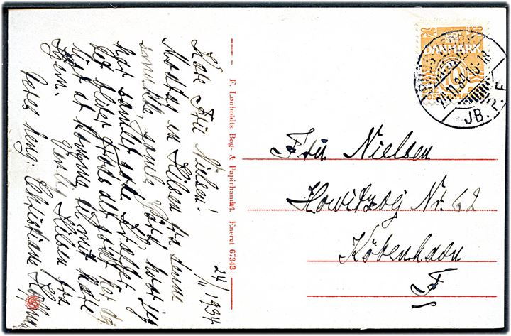 10 øre Bølgelinie på brevkort annulleret med vanskeligt brotype Ic stempel Ruds-Vedby JB.P.E. d. 24.11.1934 til København.