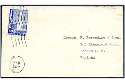 60 aur Geysir single på brev fra Reykjavik d. 24.6.1945 til London, England. 