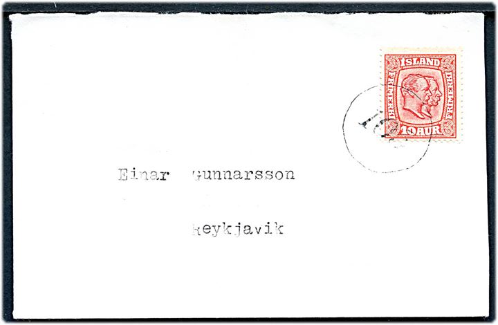 10 aur To Konger på filatelistisk brev annulleret med nr.stempel 105 (= Sveinsstadir) til Reykjavik.