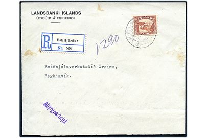 65 aur Gullfoss single på anbefalet brev fra Eskifjördur d. 2?.11.1940 til Reykjavik. Ank.stemplet d. 3.12.1940.